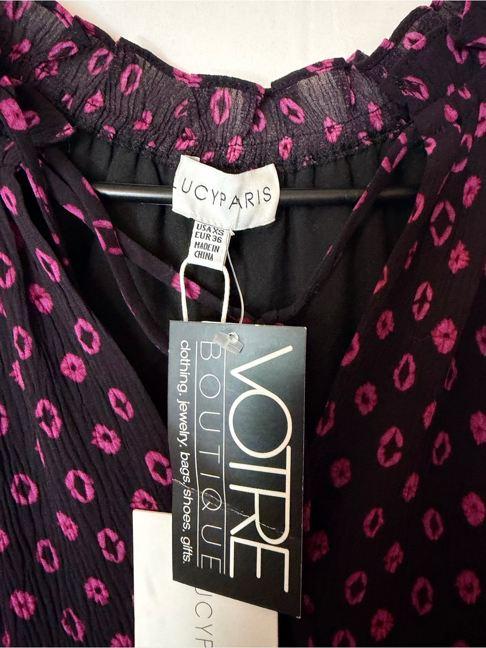 Lucy Paris NWT Black Pink Printed Tiered Babydoll Dress Long - Picture 2 of 2